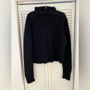Lauren by Ralph Lauren Black Sequin Mohair Turtleneck Sweater